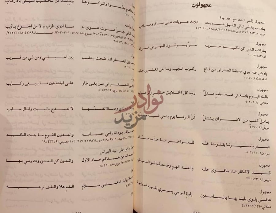 صفحة داخلية كتاب فهرست الشعر النبطي مجهولون