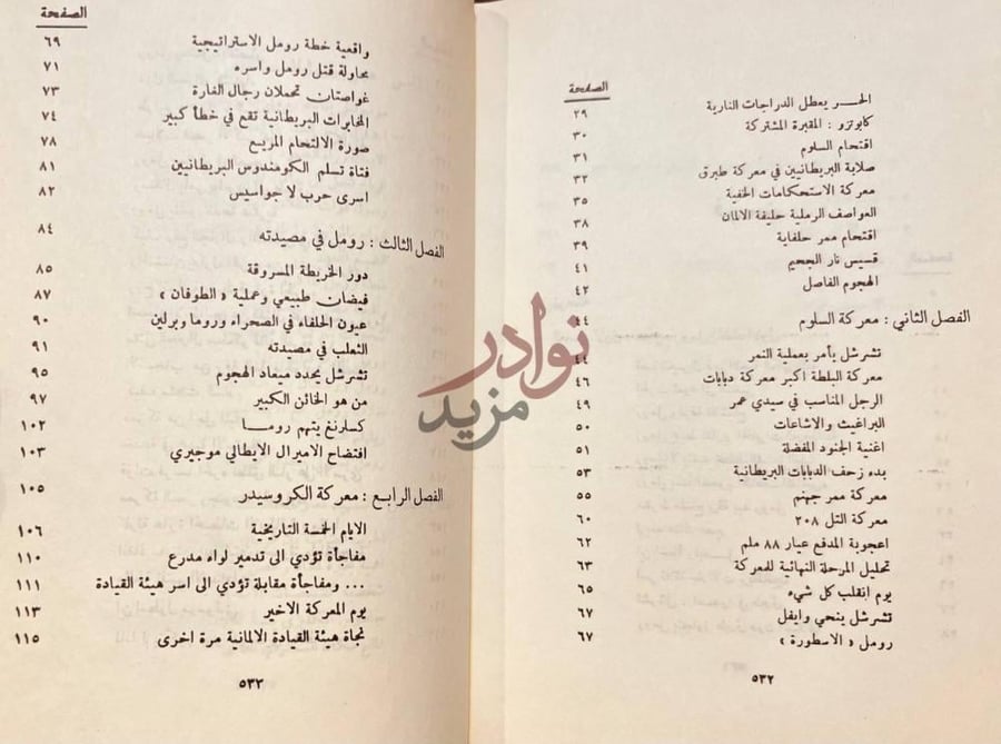 فهرس كتاب ثعالب الصحراء صفحتان متقابلتان