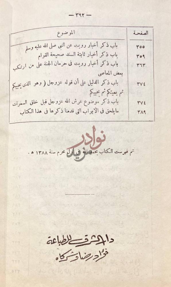 فهرس كتاب التوحيد واثبات صفات الرب عز وجل التي وصف بها نفسه