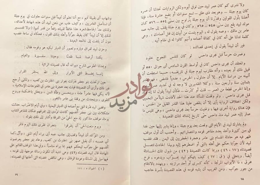 صفحة داخلية كتاب شرح ديوان لبيد بن ربيعة العامري نص الفصل
