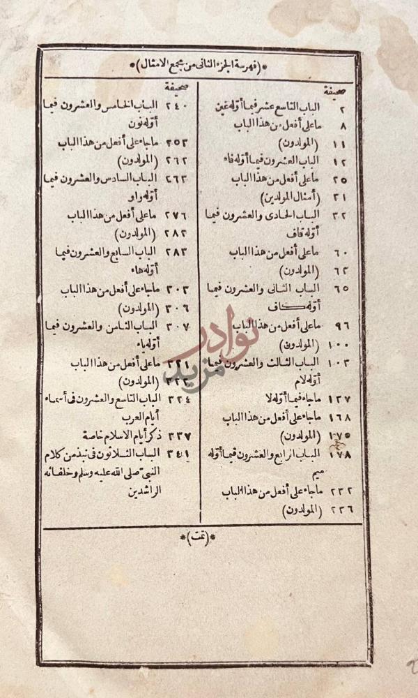 فهرس كتاب مجمع الامثال فهرسة الجزء الثاني