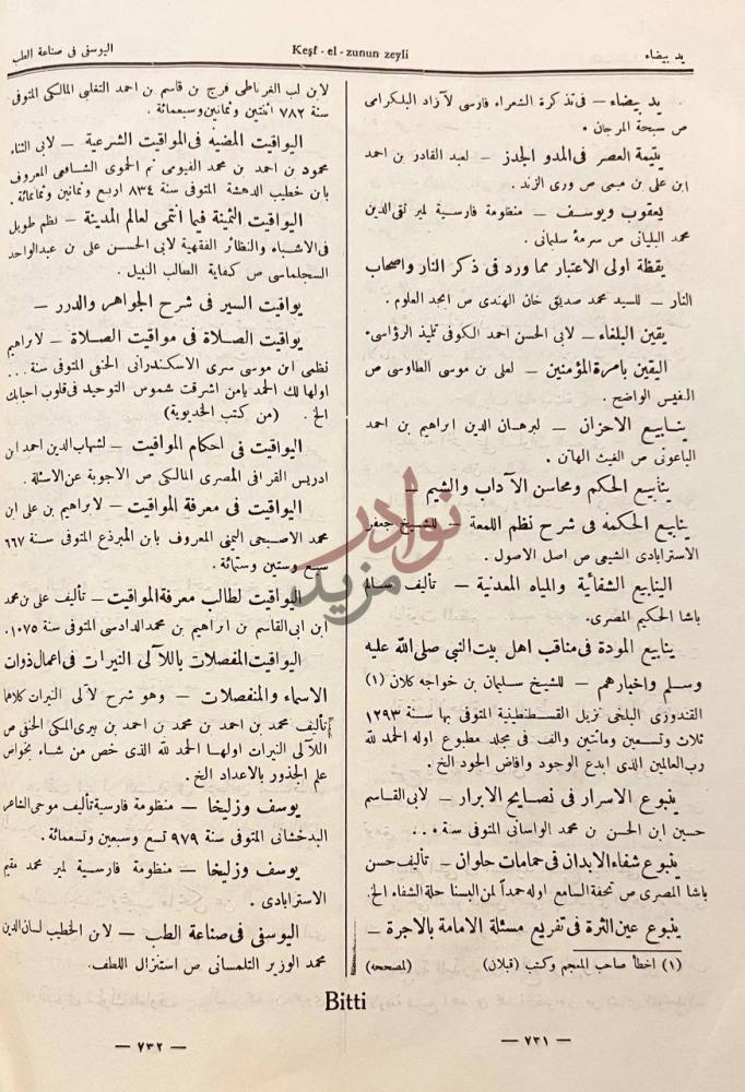 فهرس كتاب ايضاح المكنون في الذيل على كشف الظنون عن اسامى