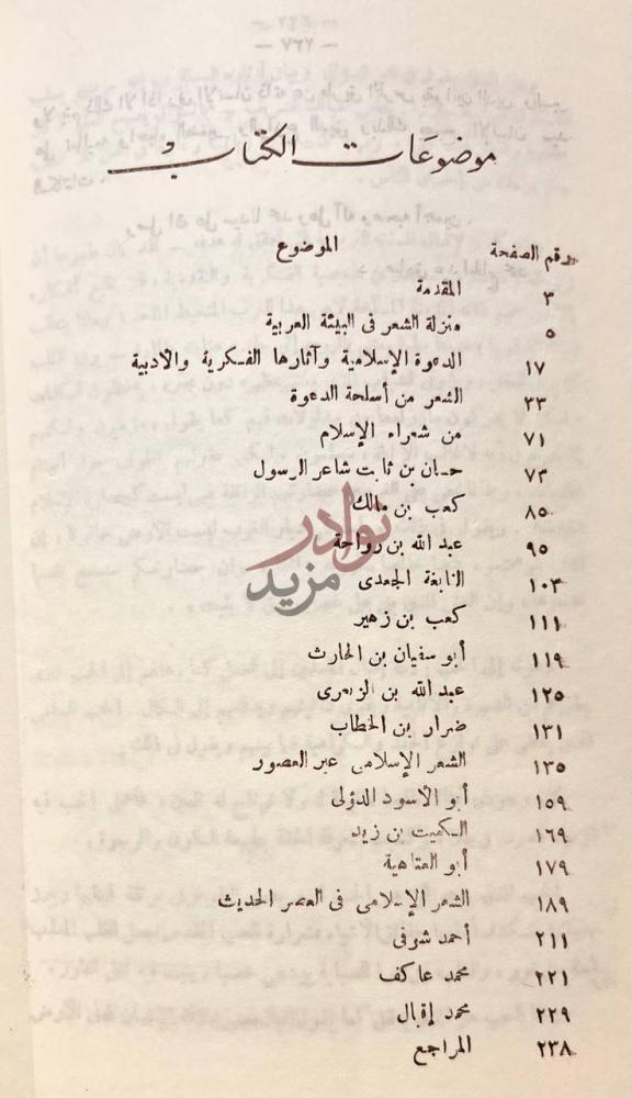 فهرس كتاب الشعر في موكب الدعوة موضوعات الكتاب