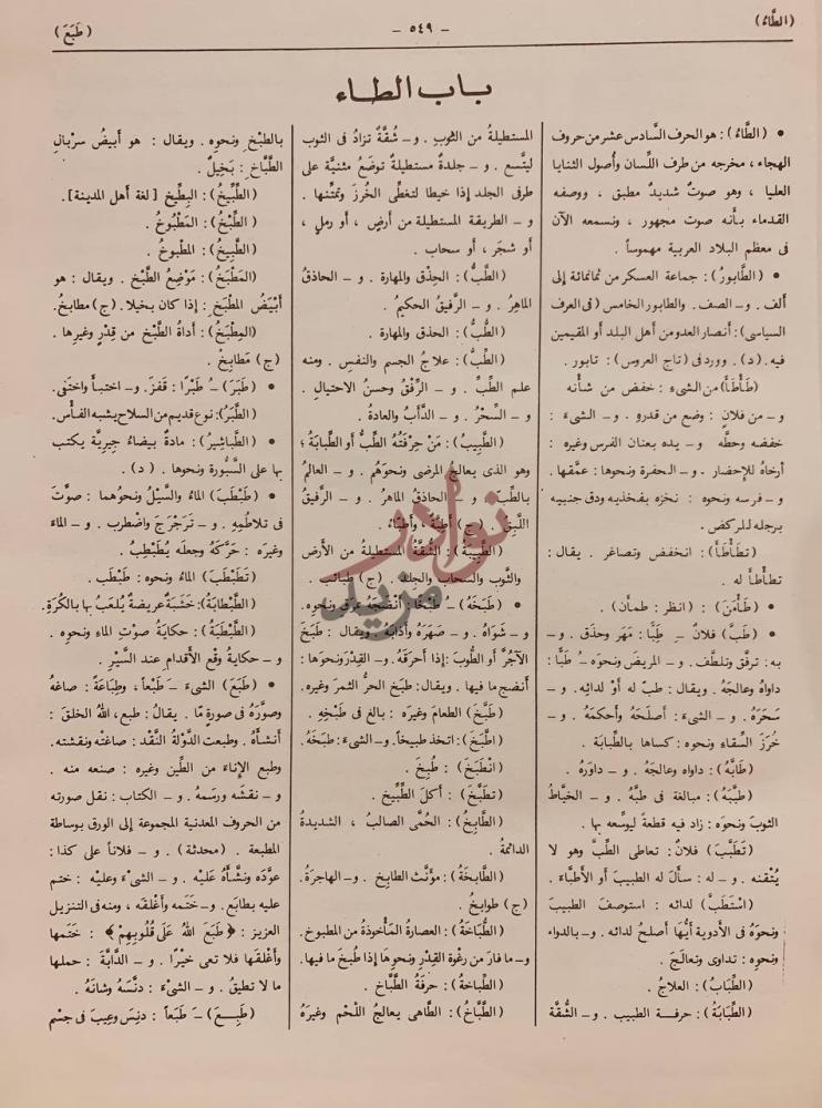 صفحة داخلية كتاب المعجم الوسيط باب الطاء