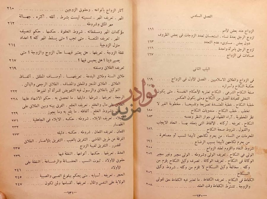 فهرس كتاب الزواج والطلاق في جميع الاديان الفصل السادس الباب