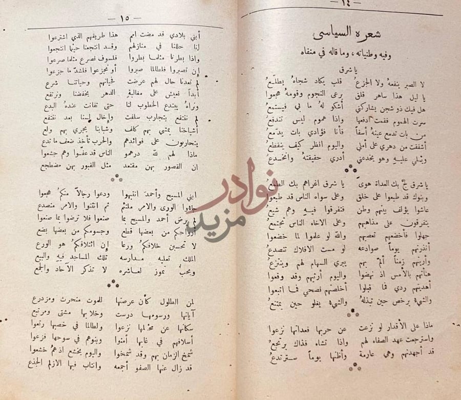 صفحة داخلية كتاب ديوان ولى الدين يكن شعرة السياسي