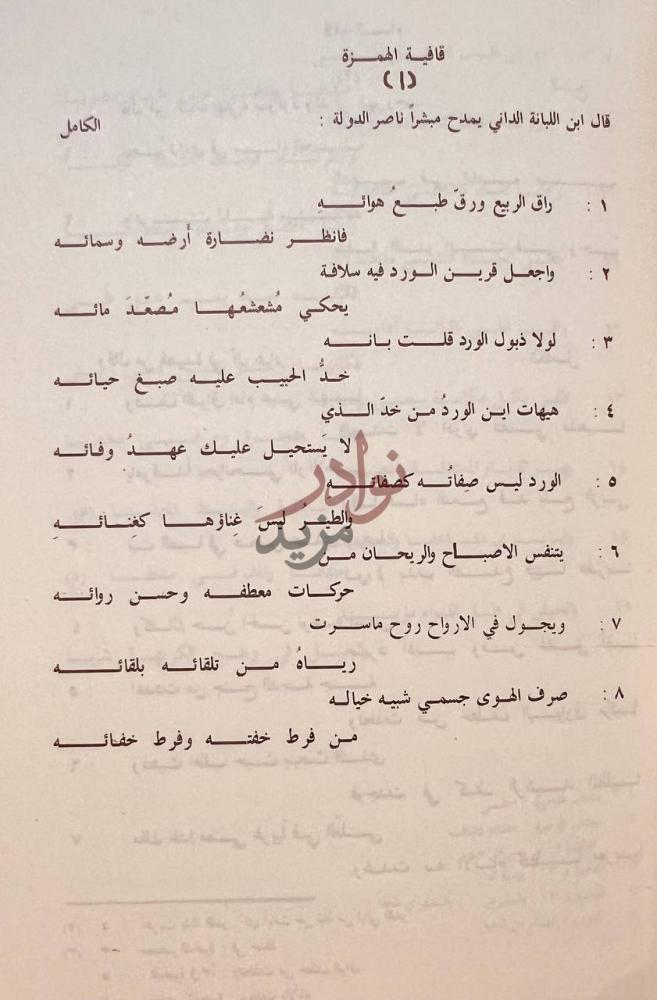 صفحة داخلية كتاب شعر ابن اللبانة الداني قافية الهمزة