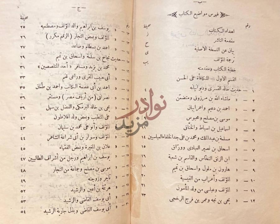 فهرس كتاب المكافاة فهرس مواضع الكتاب