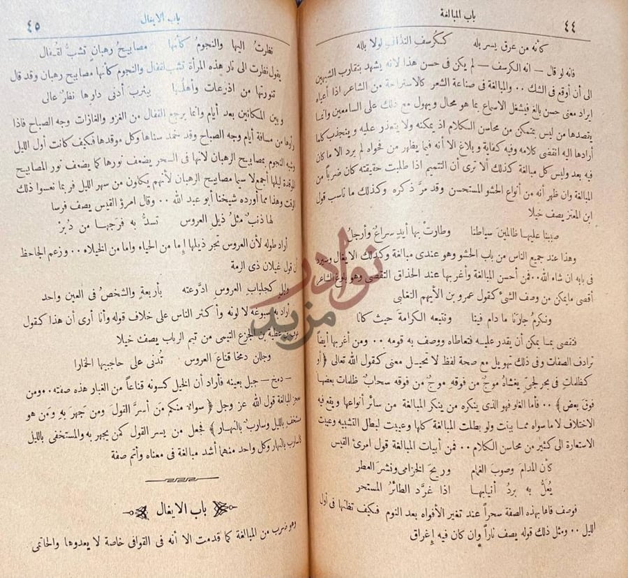 صفحة داخلية كتاب العمدة في صناعة الشعر ونقده باب المبالغة