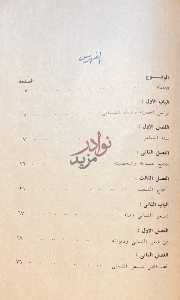 فهرس كتاب الشابي شاعر الخضراء الفهرس