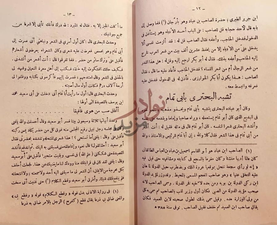 صفحة داخلية كتاب هبة الايام فيما يتعلق بابي تمام
