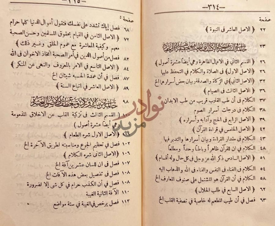 فهرس كتاب الاربعين في اصول الدين