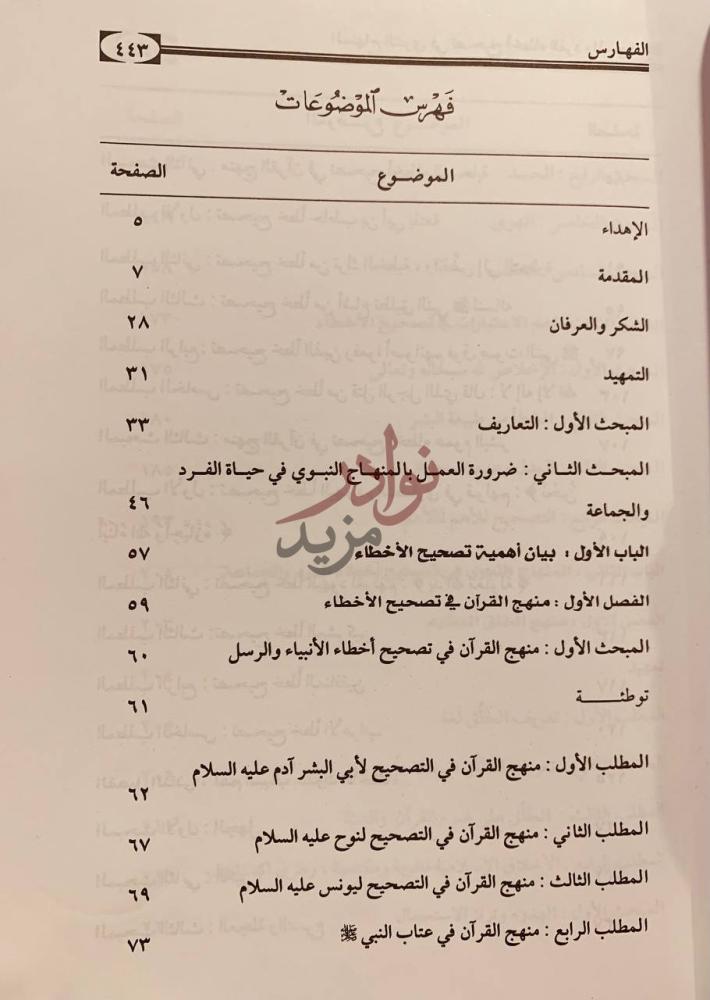 فهرس كتاب المنهاج النبوي في تصحيح الاخطاء فهرست الموض وعات