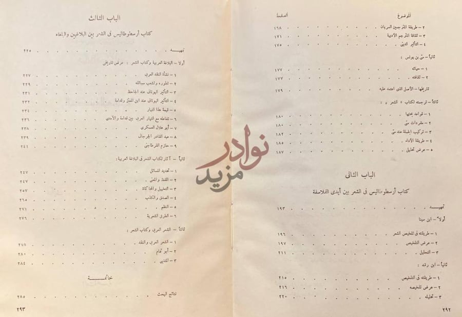فهرس كتاب ارسطوطاليس في الشعر الباب الثالث