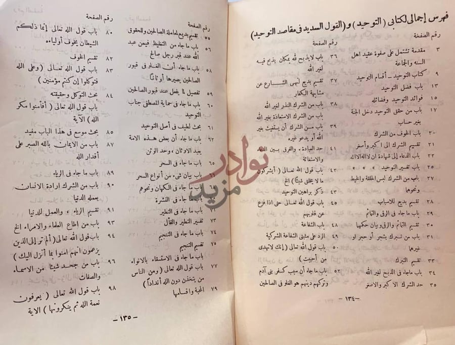 فهرس كتاب كتاب التوحيد وكتاب القول السديد في مقاصد التوحيد