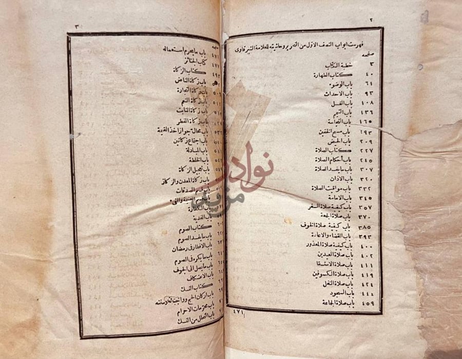 فهرس كتاب حاشية الشرقاوى فهرست ابواب النصف