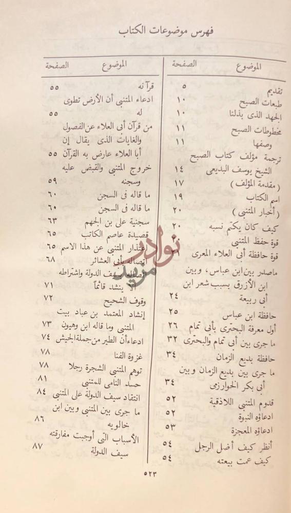 فهرس كتاب الصبح المنبى عن حيثية المتنبى فهرس موضوعات الكتاب