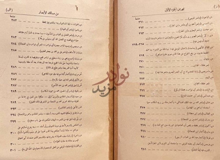 فهرس كتاب مسالك الابصار في ممالك الامصار الجزء الاول