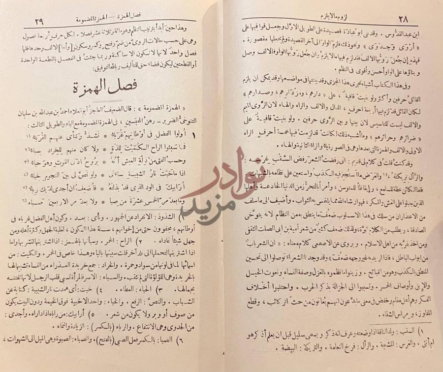 صفحة داخلية كتاب لزوم مالايلزم فصل الهمزة