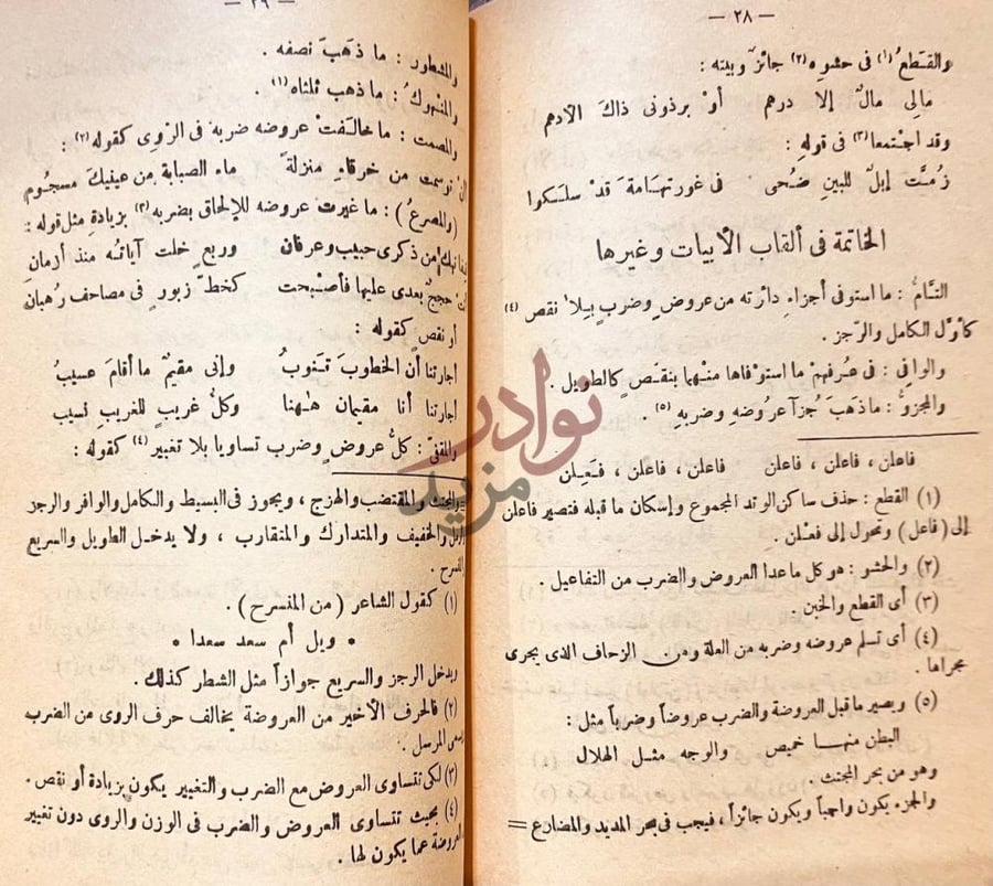 صفحة داخلية كتاب الكافي في علمي العروض والقوافي