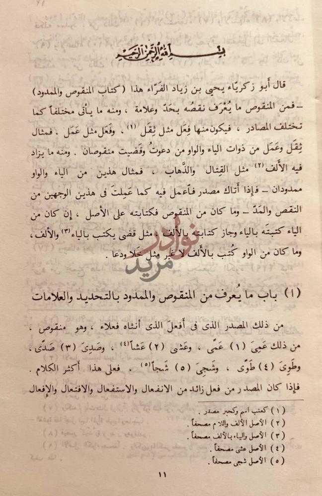 صفحة داخلية كتاب المنقوص والممدود للفراء باب ما ي عرف