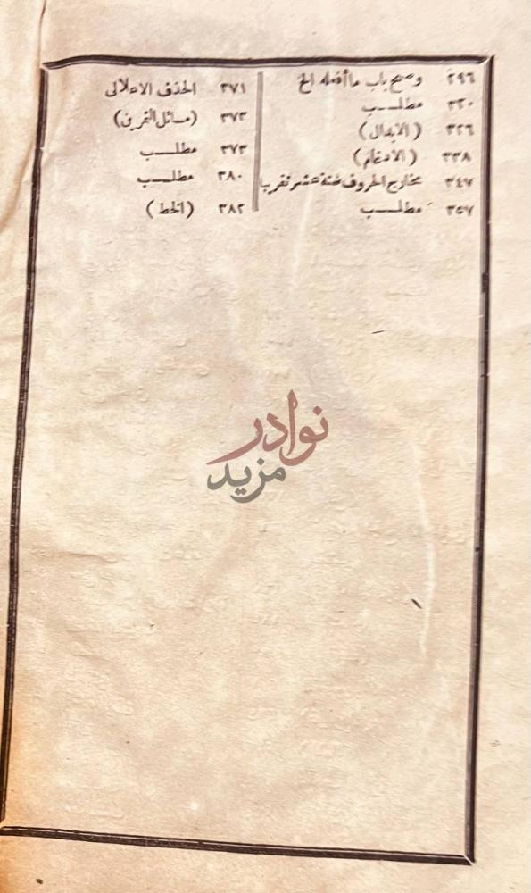 فهرس كتاب شافية في التصريف Second part of the
