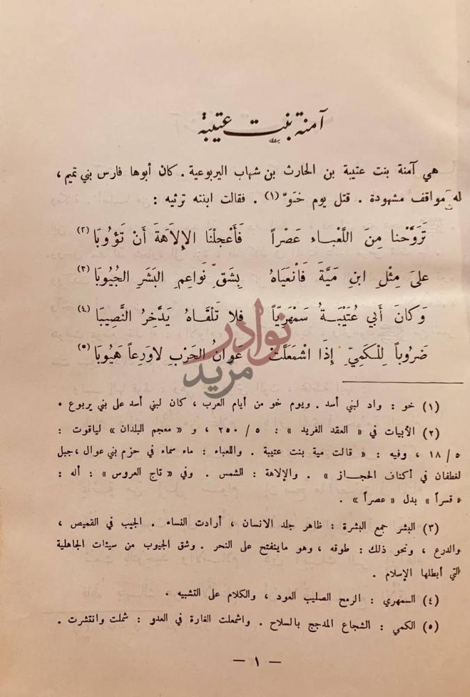 صفحة داخلية كتاب شاعرات العرب آمنة بنت عتيبة