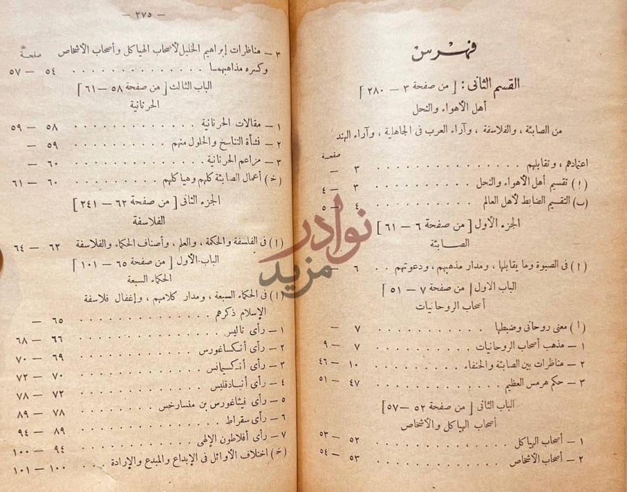 فهرس كتاب الملل والنحل فهرس