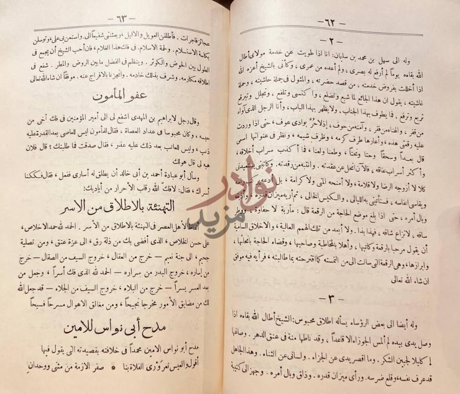 صفحة داخلية كتاب زهر الاداب وثمر الالباب عفو المأمون