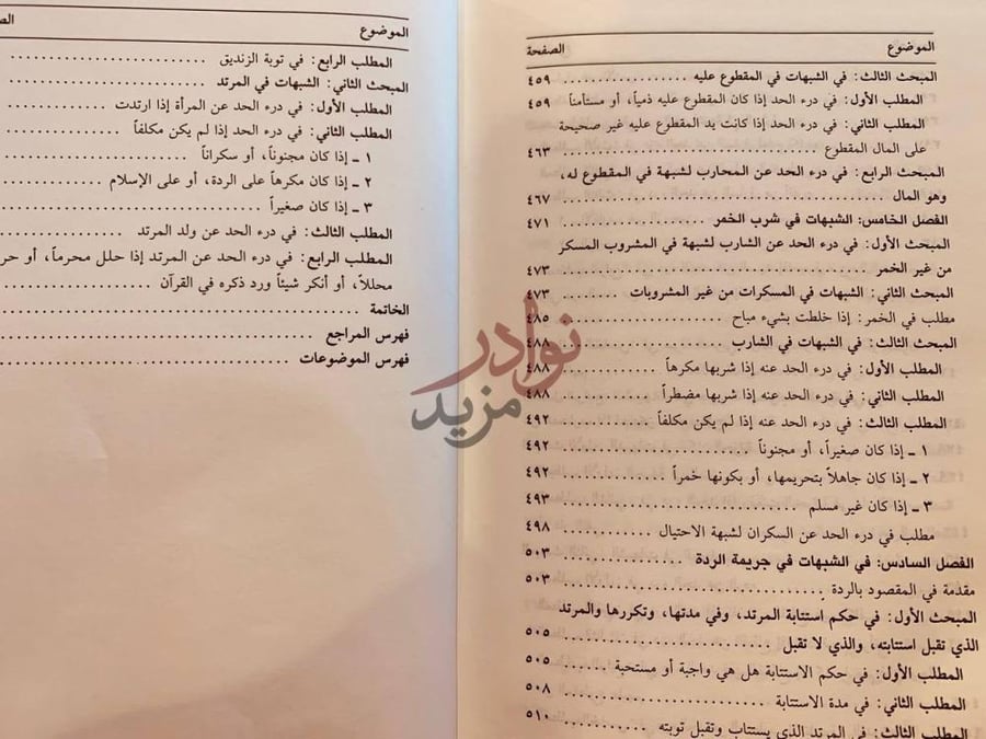 فهرس كتاب اثر الشبهات في درء الحدود فهرس المواضيع