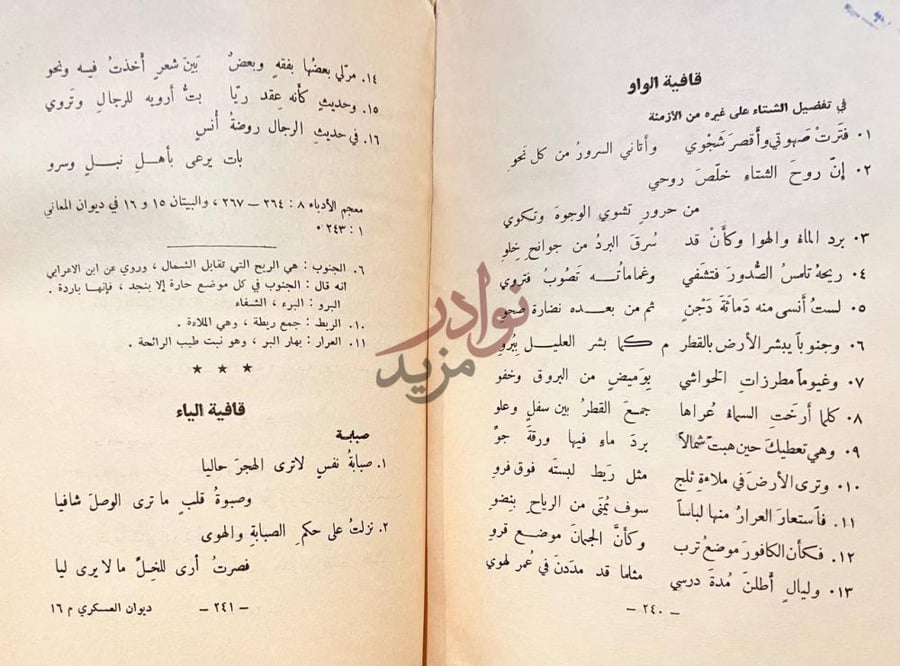 صفحة داخلية كتاب ديوان العسكري قافية الواو قافية