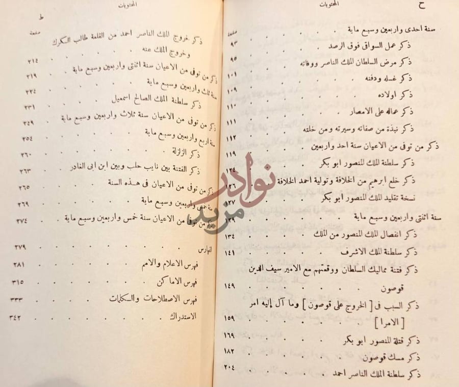فهرس كتاب تاريخ الملك الناصر محمد بن قلاوون الصالحى واولاده