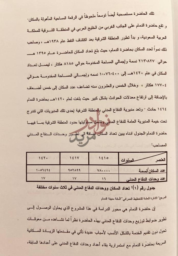 صفحة داخلية كتاب تطوير ضوابط توزيع وحدات الدفاع المدني بحاضرة