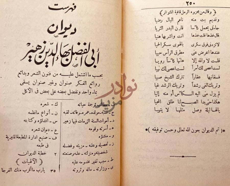 فهرس كتاب ديوان ابي الفضل بهاء الدين زهير فهرست ديوان أبي