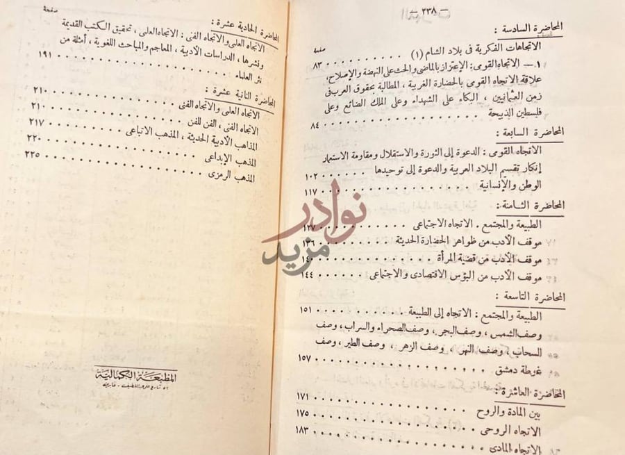 فهرس كتاب محاضرات في الاتجاهات الفكرية في بلاد الشام واثرها