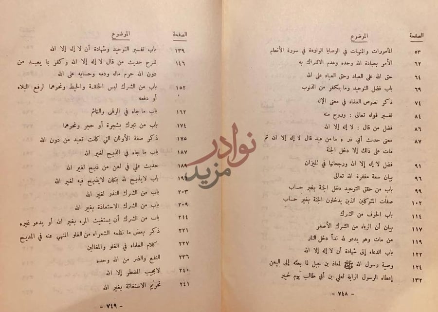 فهرس كتاب تيسير العزيز الحميد في شرح كتاب التوحيد
