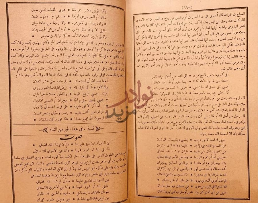 صفحة داخلية كتاب الاغاني نص أدبي وشعري ضمن