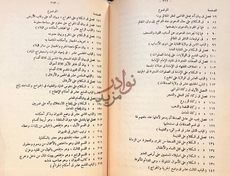 فهرس كتاب الاحكام السلطانية والولايات الدينية استكمال جدول