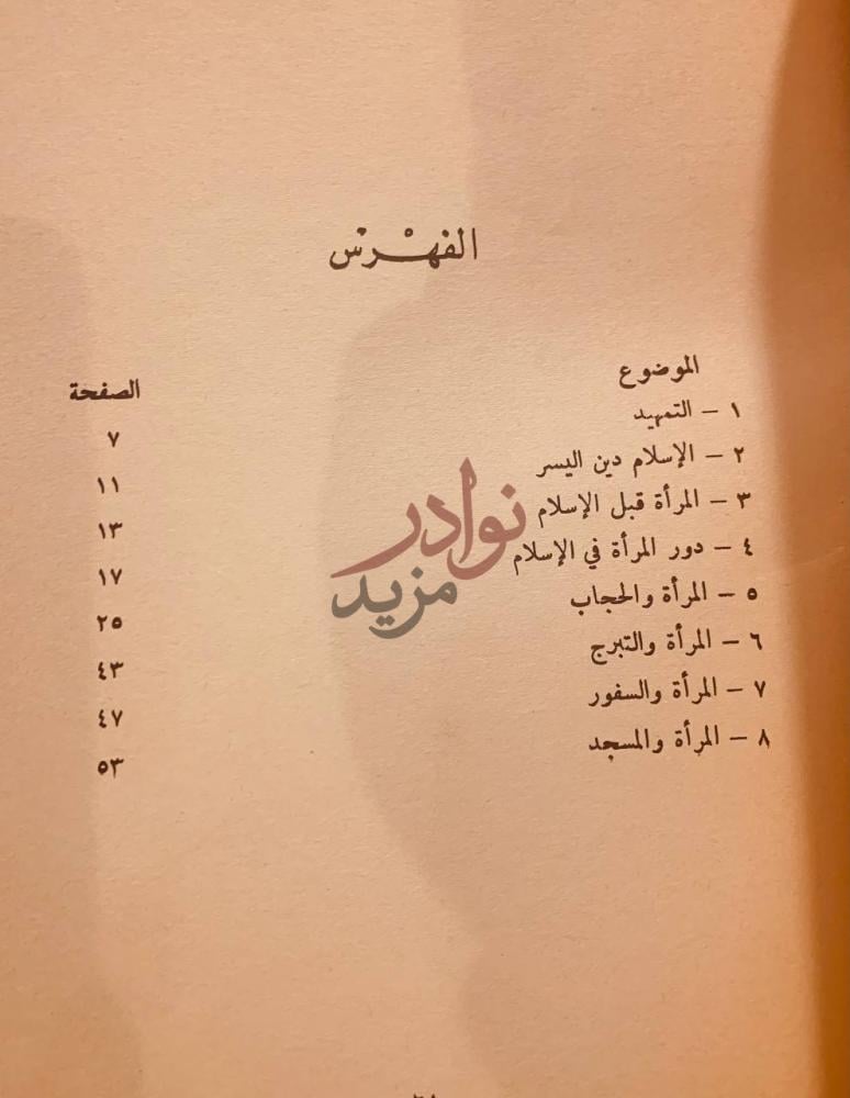 فهرس كتاب المراة بين الحجاب والسفور الفهرس