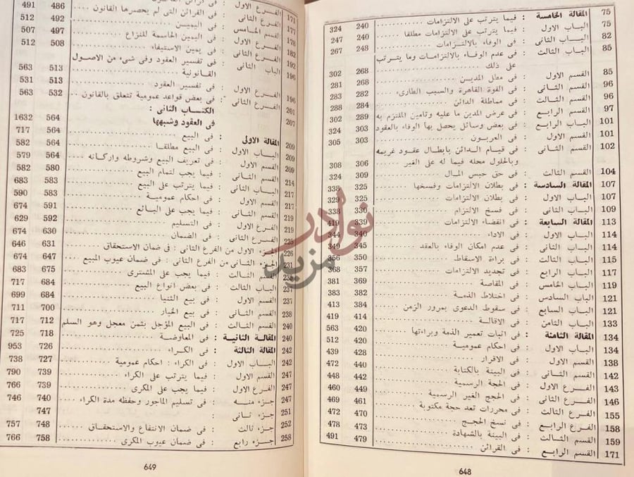 فهرس كتاب مجلة الالتزامات والعقود التونسية الكتاب الثاني