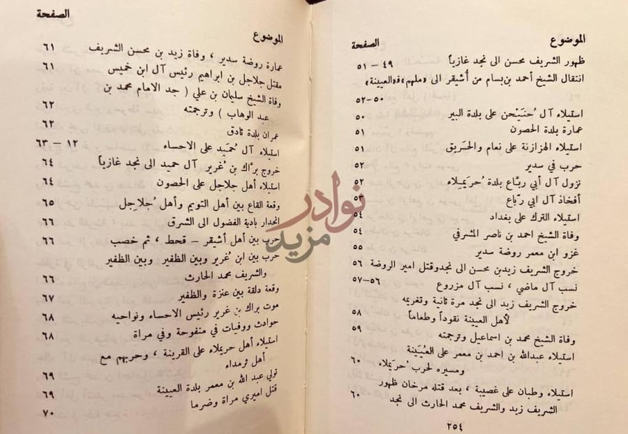 فهرس كتاب تاريخ بعض الحوادث الواقعة في نجد ووفيات بعض الاعيان
