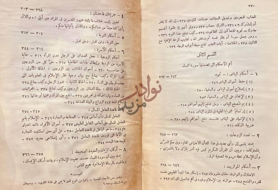 فهرس كتاب المجتمع الاسلامي كما تنظمه سورة النساء