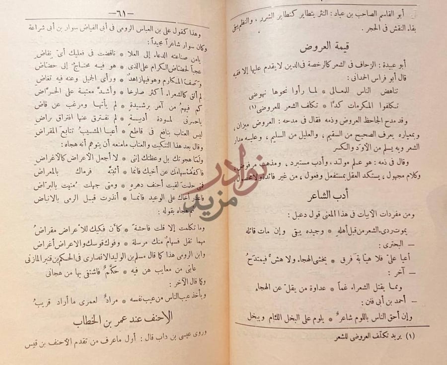 صفحة داخلية كتاب زهر الاداب وثمر الالباب قيمة العروض