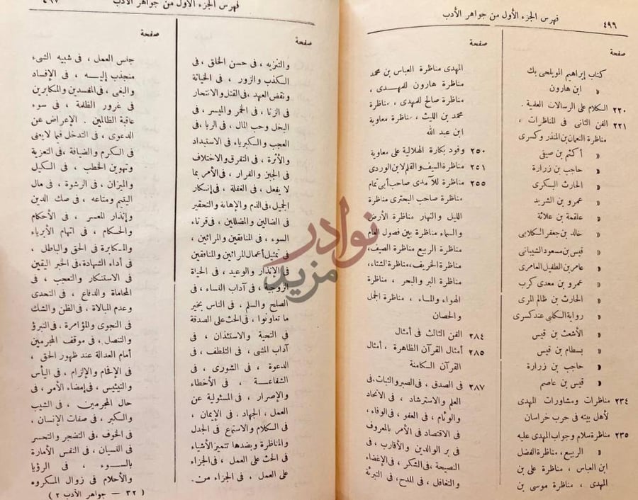 فهرس كتاب جواهر الادب في ادبيات وانشاء لغة العرب مجلد واحد