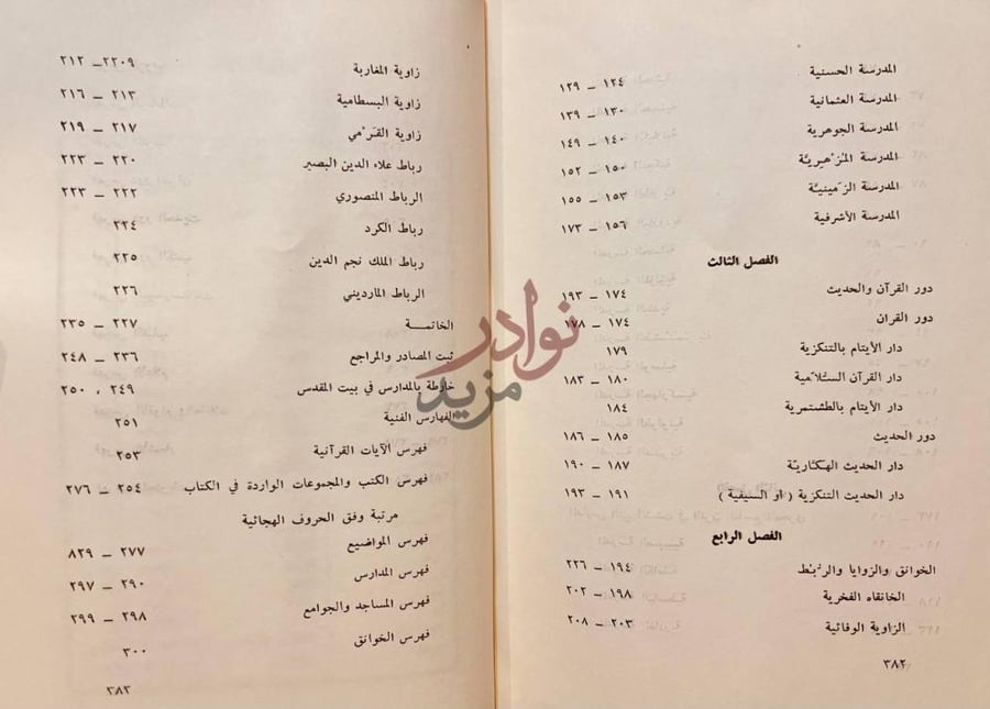 فهرس كتاب المدارس في بيت المقدس في العصر الايوبي والمملوكي