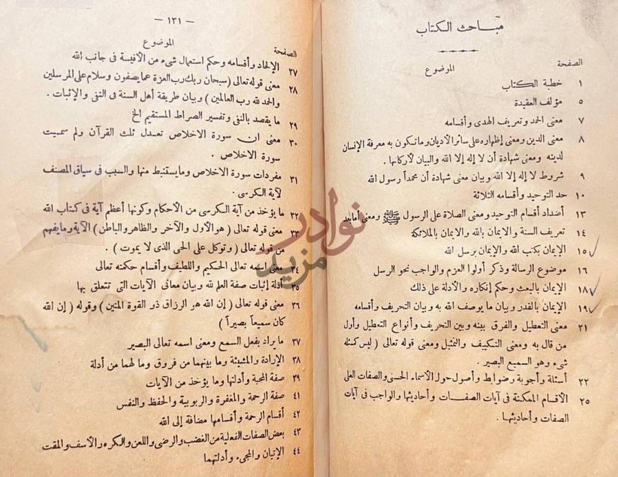 فهرس كتاب مختصر الاسئلة والاجوبة الاصولية على العقدة الواسطية
