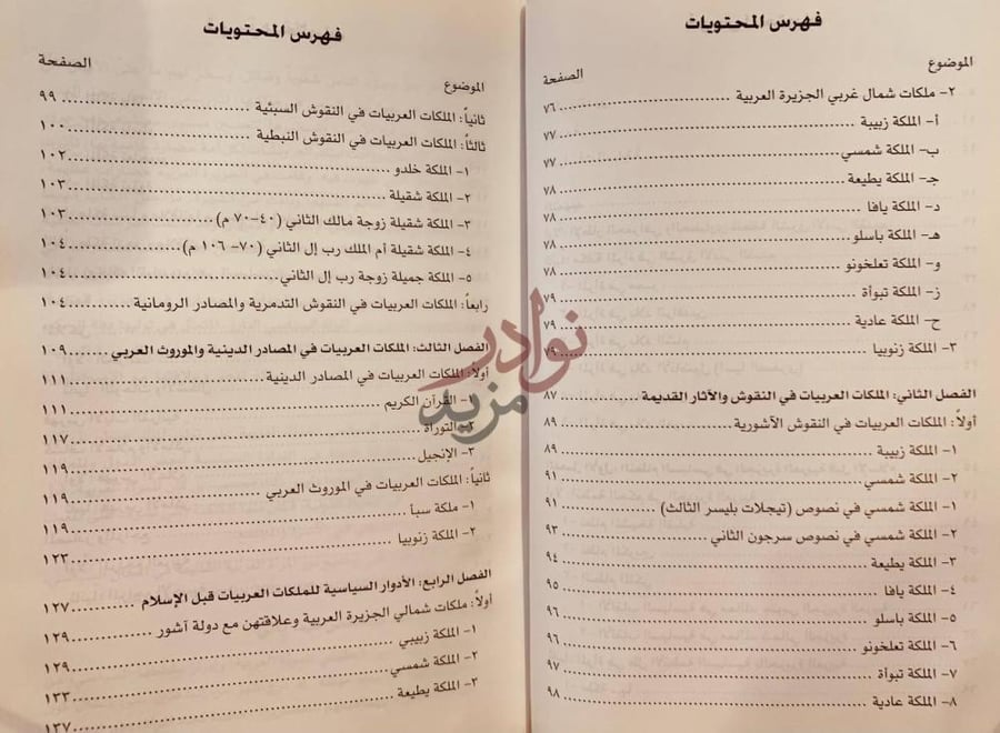 فهرس كتاب الملكات العربيات قبل الاسلام دراسة في التاريخ