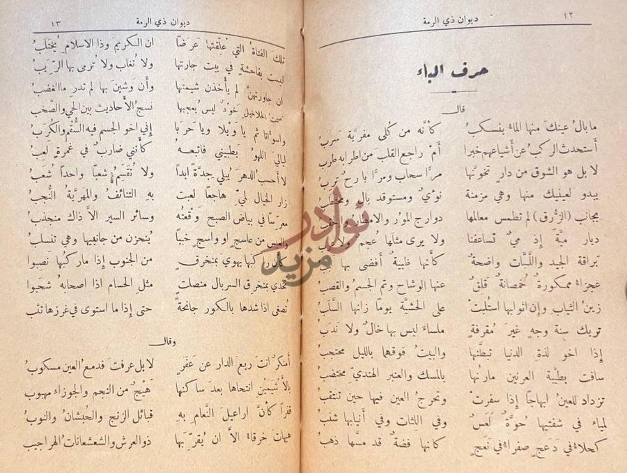 صفحة داخلية كتاب ديوان ذي الرمة حرف الباء