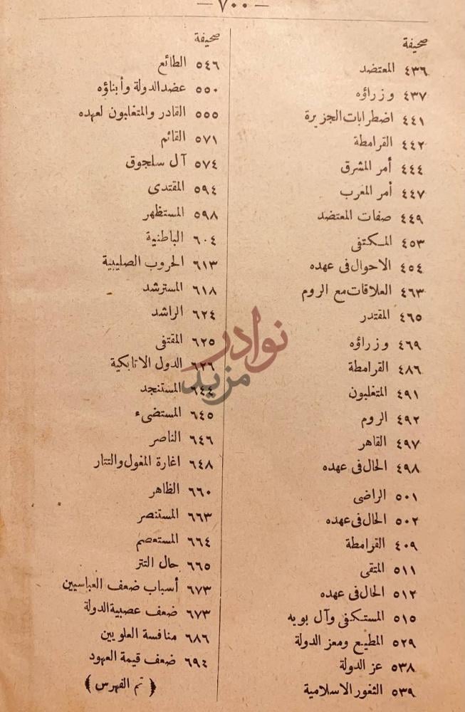 فهرس كتاب محاضرات تاريخ الامم الدولة العباسية تم الفهرس