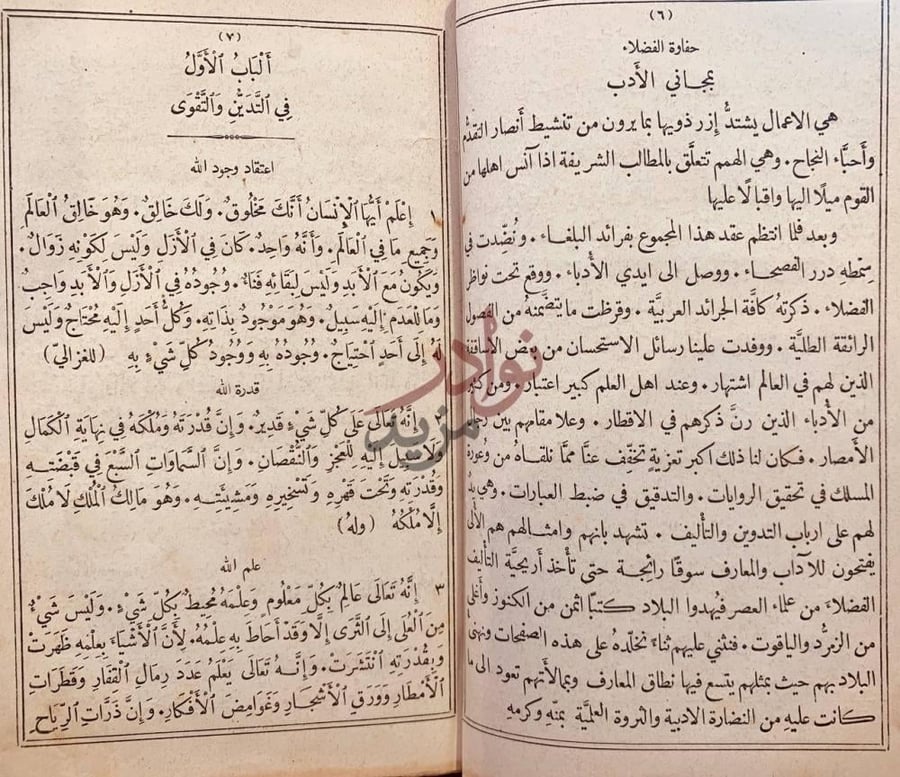 صفحة داخلية كتاب مجاني الادب في حدائق العرب الباب الأول